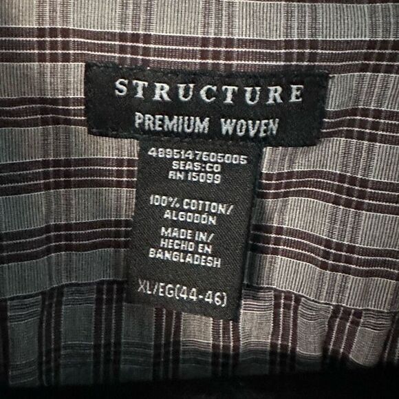 VTG Structure LS Button Up Plaid Shirt Mens XL Brown Premium Woven Y2K - Picture 2 of 8